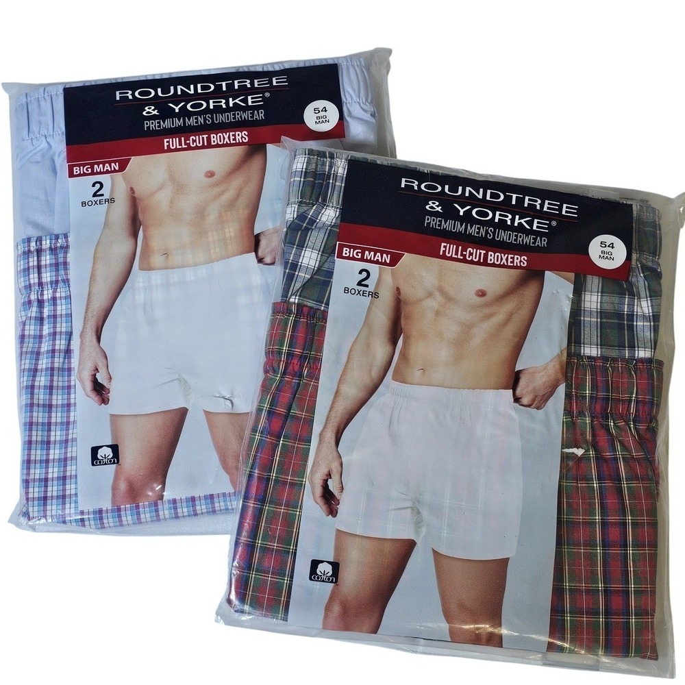 NWT Lot of 2 Big Man Boxers Sz 54 Roundtree & Yorke (4 Pairs) Full-Cut Underwear